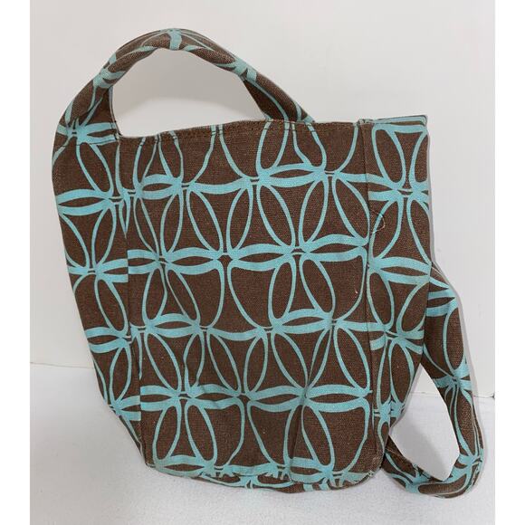 Kavu Crossbody Purse Canvas Shoulder Bag Brown with Turquoise Print Casual - Picture 3 of 6